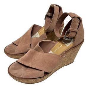 Dolce Vita Women's Suede Leather Cork Wedge Ankle Strap Sandals Size 7 Pink